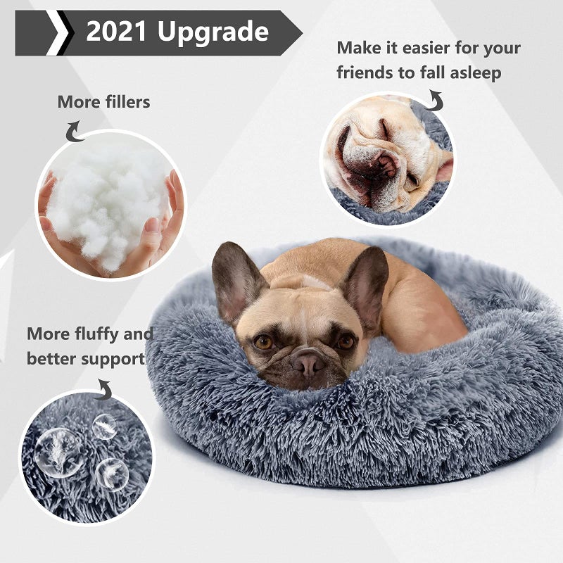 nononfish Small Calming Dogs Bed for Small Dogs Anti-Anxiety Machine Washable Fluffy Luxury Anti-Slip Waterproof Mute Base Warming Cozy Soft Pet Puppy Round Bed - Image 2